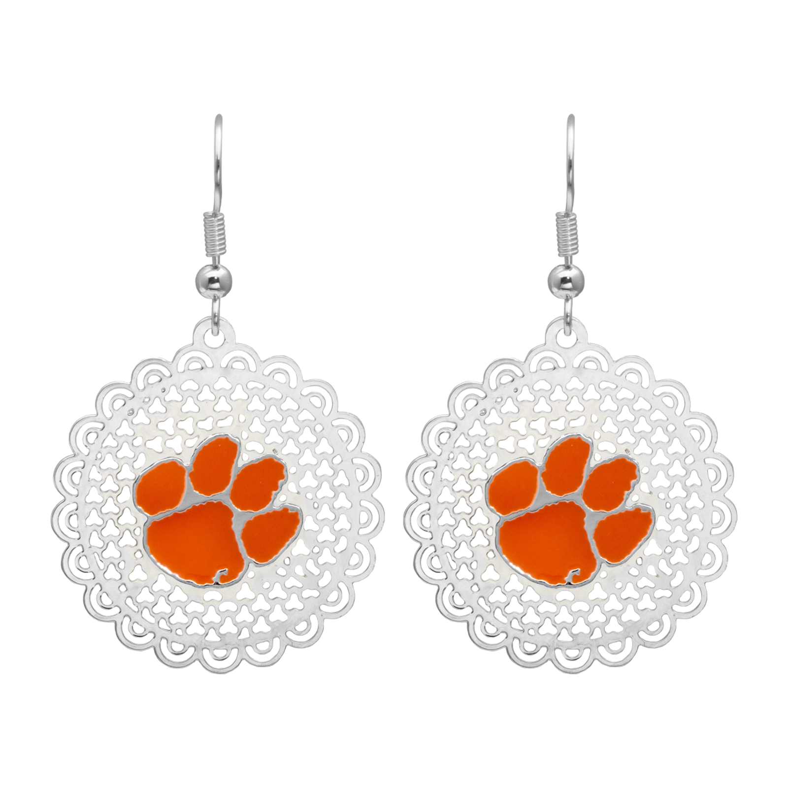 Clemson Tigers Women's Els Earrings Post Dangle Silver W/Team Logo Ncaa